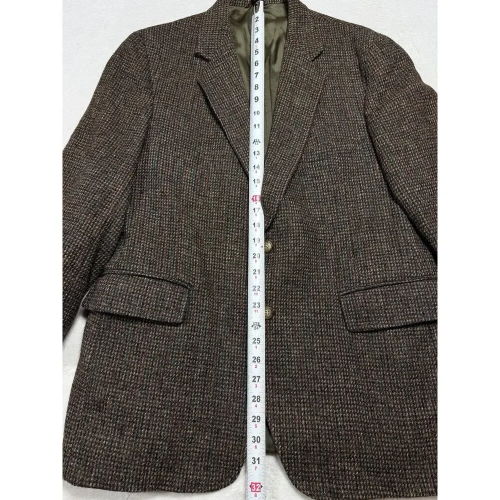 Frank Stella Harris Tweed Blazer 40R Brown Herringbone 100% Wool Academic Core